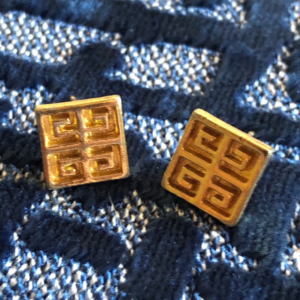 Vintage Givenchy Signed Pierced Logo Earrings - Picture 2 of 15